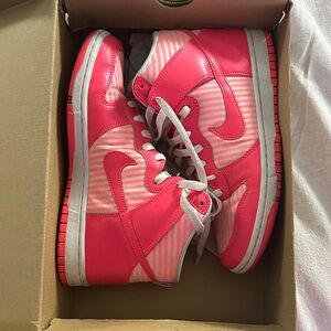 Nike Pink and White Striped Sneakers